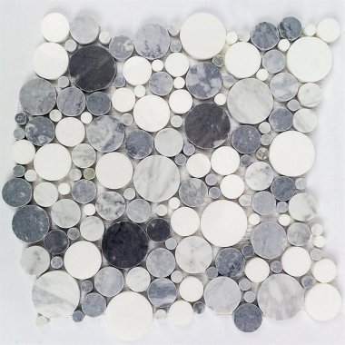 Motion Circle Tile 12" x 12" - Carrara Thassos & Bardiglio Nuvolato