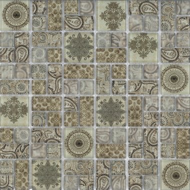 Floral Mosaic Blend Tile 12" x 12" - Brown