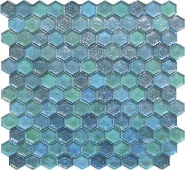 Glass Tile Hexagon Mosaic 12" x 12" - Blue/Green