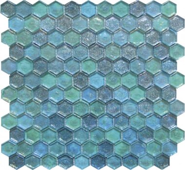 Glass Tile Hexagon Mosaic 12" x 12" - Blue/Green