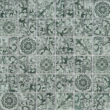 Floral Mosaic Blend Tile 12" x 12" - Bottle Green