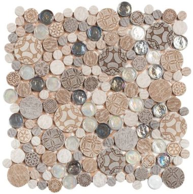 Round Mosaics 12" x 12" - Beige Penny