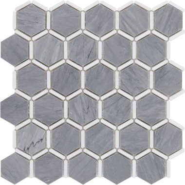 HoneyComb Hexagon Tile 11.5" x 12" - Burlington Gray and White Thassos