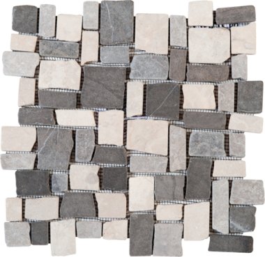 Marble Stone Tile Cubic Opus Mosaic Interlocking 12" x 12" - Mix White/Light Grey/Dark Grey