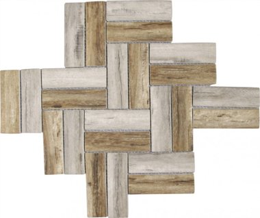Glass Tile Herringbone Wood Look Matte 11" x 11.1" - Beige Brown