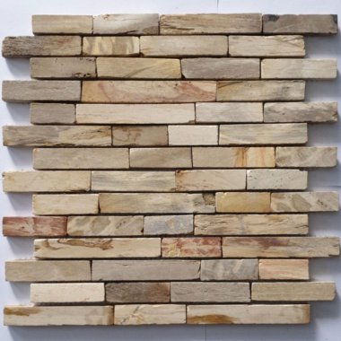 Wood Baguette Mosaic Tile 12" x 13" - Mix Beige