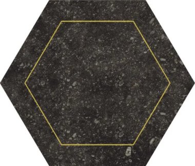 Concert Esagono Decor Tile 7" x 6" - Black and Gold