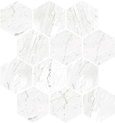 Marbles Hexagon Mosaic Tile "Polished" 9" x 11" - Carrara White