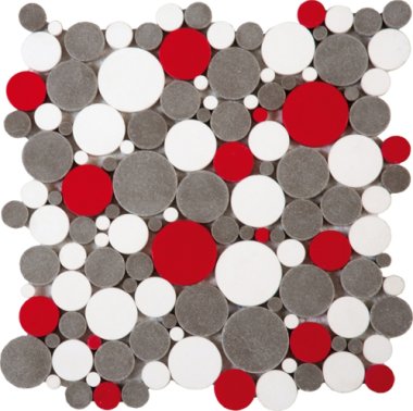 Reconstituted Pebble Interlocking Mosaic Tile - 12" x 12" - Mix White/Grey/Red