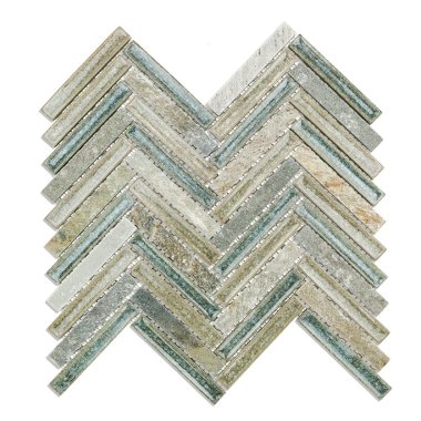 Art Glass Herringbone Tile 10" x 11" - Quartz Sea