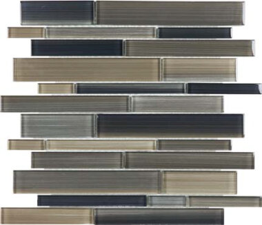 Bliss Fusion Glass Tile Random Strip Mosaic - Rock