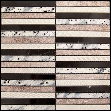 Artistic Golden Line 3 Mosaic Tile - 12" x 12" - Black, Gray