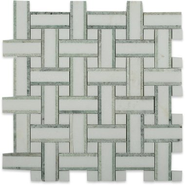 Lattice Basketweave Tile 12.5" x 12.5" - Ming Green & Thassos