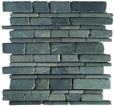 Marble Stone Tile Flat Stick Random Interlocking 12" x 12" - Grey/Black