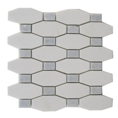 Long Octagon Tile 9.75" x 10" - White Thassos & Blue Celeste