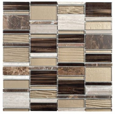 Marble Stone Tile Marble Glass Mosaic Rectangle 12" x 12" - Beige Brown