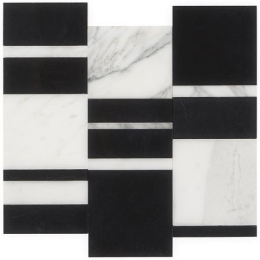 Steinway Decor Tile 10.79" x 11.81" - White & Nero Marquina & Calacatta Gold