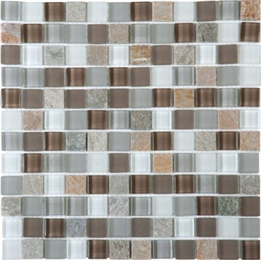 Glass Tile Mosaic 7/8" x 7/8" - Mix Beige/Brown/Grey