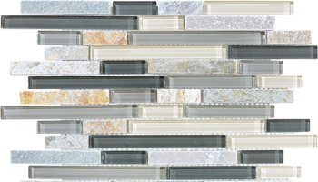 Bliss Glass Tile Blend Linear Mosaic - Silver Aspen