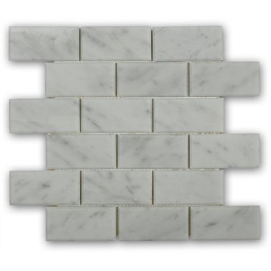 White Carrara Beveled Brick Tile 11.75" x 11.75" - White Carrara