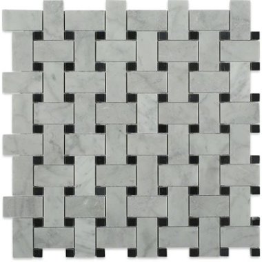 Trenza Basketweave Tile 11.75" x 11.75" - White Carrara & Black Dot