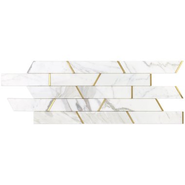 Oracle Trapezoid Wall Tile 10" x 24" - Calacatta Gold & Brass