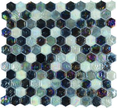 Glass Tile Hexagon Mosaic 12" x 12" - Mix Grey