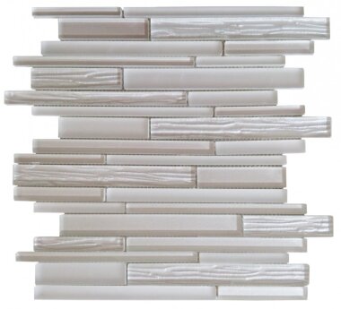 Glass Tile Wood Look Baguette Mosaic 12" x 12" - Light Grey