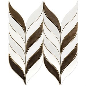 Water Jet Floret Chevron Tile 12" x 11" - Copper and White Jade