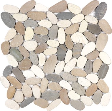 Spa Pebbles Flat Mosaic 12" x 12" - Harmony Warm Blend