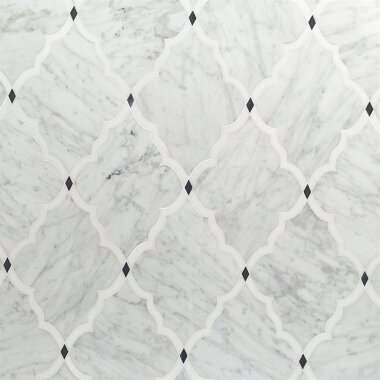 Water Jet MJ Amina - White Carrara, White Thassos and Bardiglio Dots