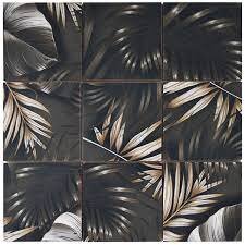 Ceramic Floral Palm 4"x4" Mosaic Tile - Grey, Beige