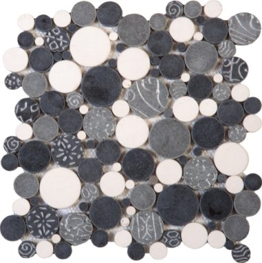 Reconstituted Pebble Interlocking Mosaic Tile - 12" x 12" - Mix White/Grey/Silver