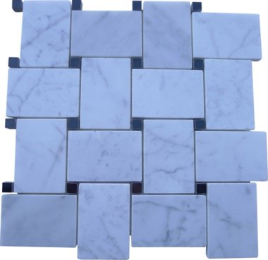 Wide Weave Stone Tile - White Carrera With Black Dot