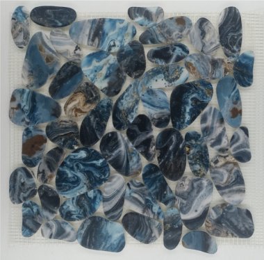 Pebble Engineered Stone Shiny 12" x 12" - Grey Blue Mix