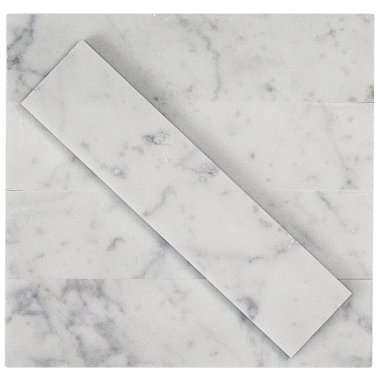 Stone Brushed Tile 2" x 8" - White Carrera