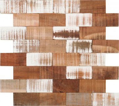 Bati Orient Wood-Look Interlocking Mosaic Tile - 13" x 14.4" - Washed