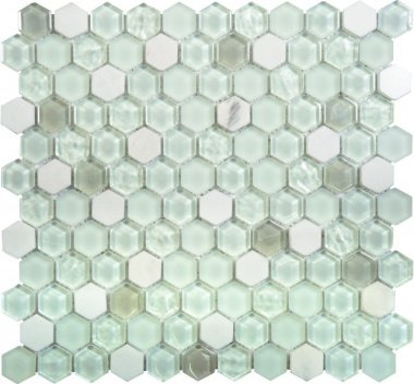 Glass Tile Hexagon Mosaic 12" x 12" - White