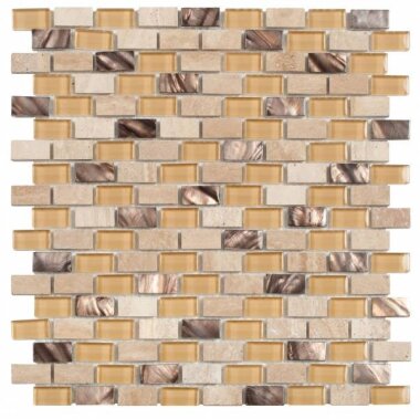 Marble Stone Tile Glass/Shell Interlocking 5/8" x 1 3/16" - Beige Brown