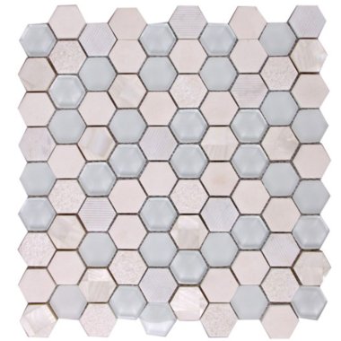 Marble Stone Hexagon Mosaic Tile 11.6" x 12" - Mother of Pearl/White