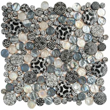 Round Mosaics 12" x 12" - Black Penny