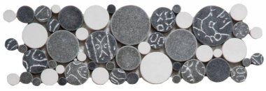 Reconstituted Pebble Interlocking Mosaic Tile Border - 4" x 12" - White Grey Silver