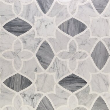 Water Jet Alstromeria 12" x 12" - White Carrara, Bardiglio Nuvelato and White Thassos