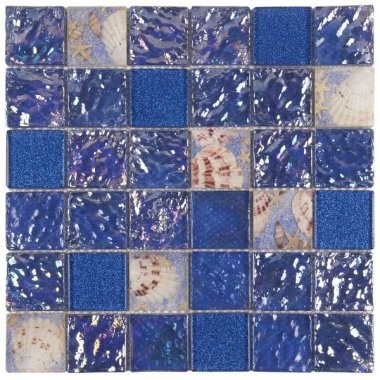 Marble Stone Tile Glass/Shell Mix Decor Mosaic 2" x 2" - Blue