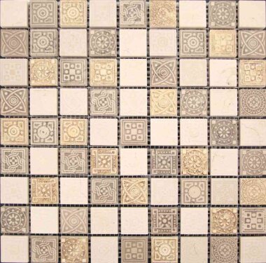 Artistic Legend 1 Mosaic Tile - 12" x 12" - Gold, Beige, Brown