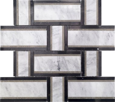 Interlace Tile 12 3/4" x 12 7/8" - Malasia Gray, Lagos and Nero Marquina