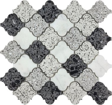 Lantern Terrazzo Marble Mix Mosaic 11.8" x 11.8" - White, Grey and Black