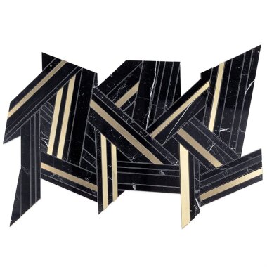 Water Jet MJ Shards Tile 11.81" x 21.65" - Black Jade and Brass