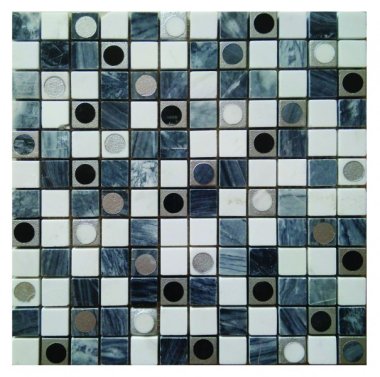 Marble Stone Tile Round Deco Mosaic 1" x 1" - Black/White/Grey