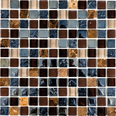 Glass Tile Glossy Mosaic 1" x 1" - Brown/Mix